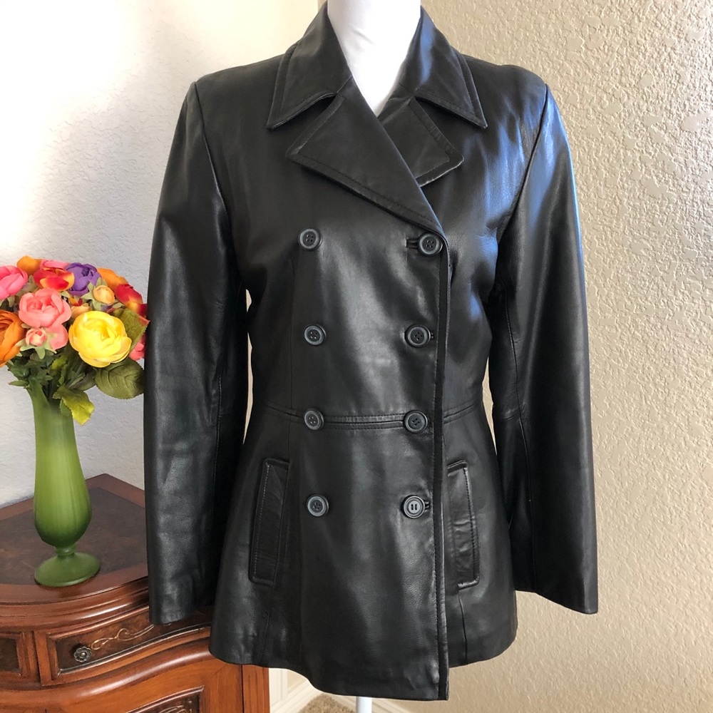 Classic Black Leather Double-Breasted Women's Jacket